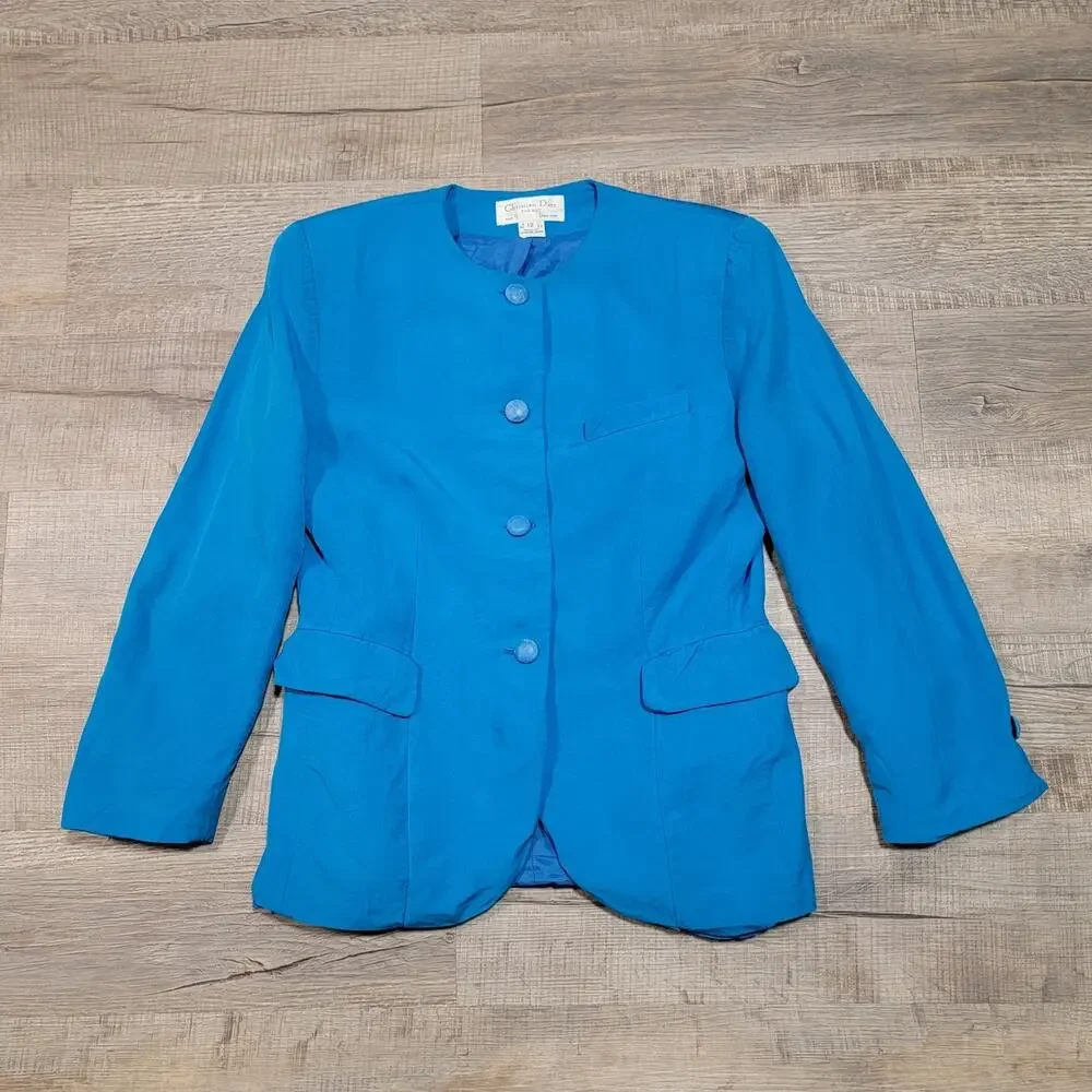 Christian Dior Silk Blazer Jacket Size 12 Button Up Business Careerwear *Flawed*